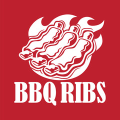 Grilled Ribs Logo Design on Fire