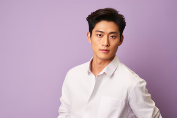 Fototapeta premium Elegance in Lavender: Handsome Asian Male