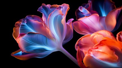 A macro shot of a neon tulip's glowing petals, showcasing its vivid, illuminated beauty