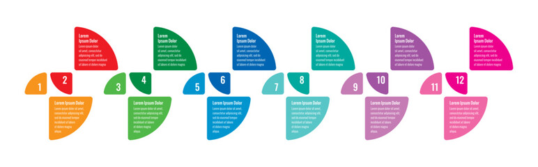 twelve steps infographic template. business, education, annual report, magazine information template. geometric infographic template