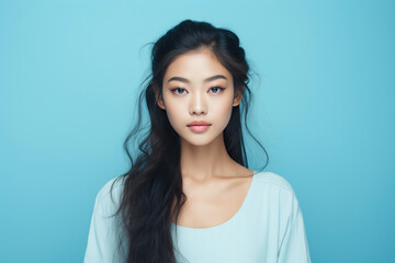 Graceful Asian Maiden in Soft Blue Hues