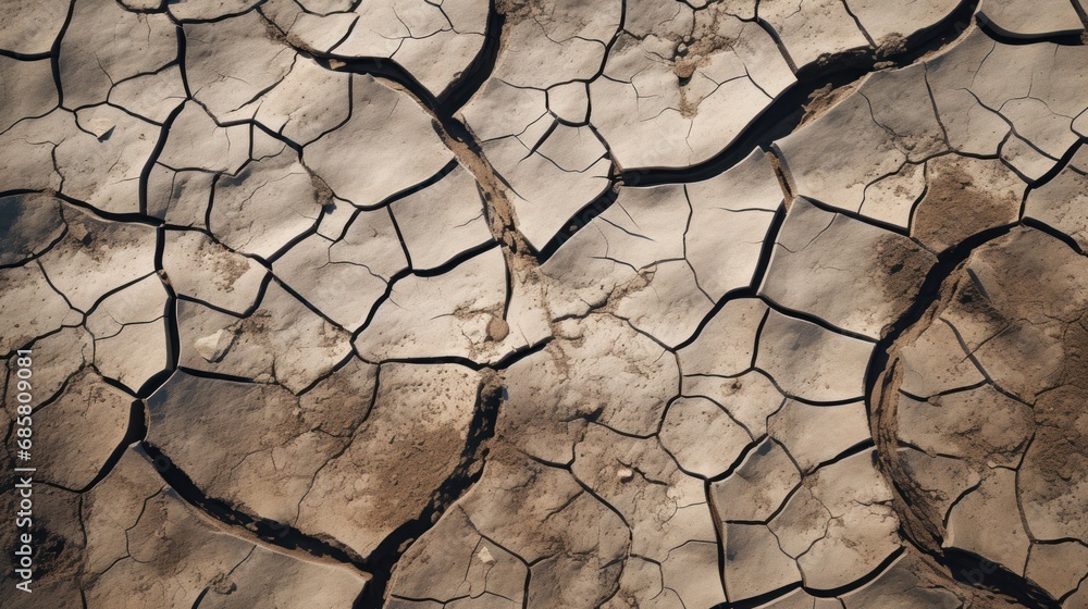 Poster a close up of a cracked surface with dirt on the bottom and a small patch of dirt on the bottom of t