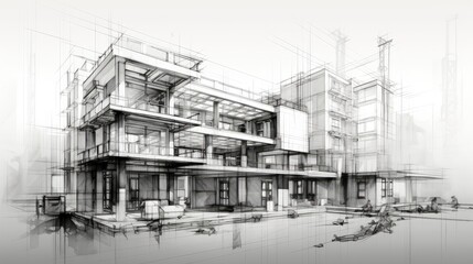 Architectural Blueprint of a Multi-Level Building in Progress.