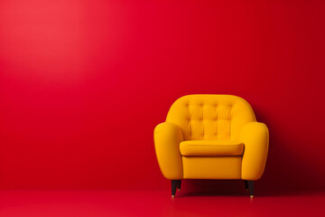 Captivating Contrast: Crimson Comfort on Yellow Hues