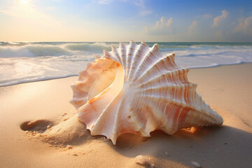 Obraz na płótnie Canvas Sunlit Shoreline: Seashell Splendor