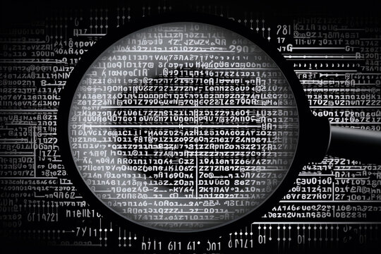 Magnifying lens on binary code lines