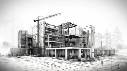 Obraz premium Architectural Blueprint of a Multi-Level Building in Progress.