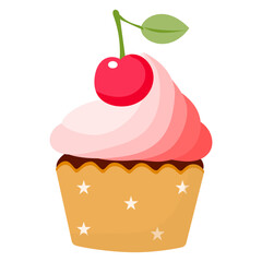 chocolate muffin cupcake with cherry and cream on top
