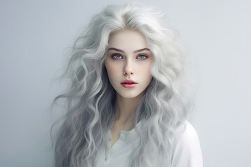 Fototapeta premium Elegance Embodied: Girl on a Soft Gray Canvas
