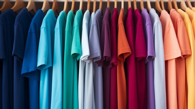 A photo that radiates diversity and fashion with a collection of vibrant t-shirts on a clean, white canvas.