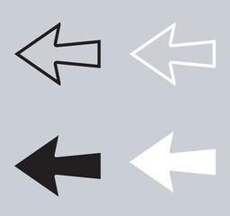 Set of Left arrow icon. Previous icon sign symbol in trendy flat style. Go back arrow vector icon illustration isolated on gray background