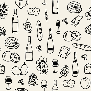  Doodle wine tasting elements seamless pattern