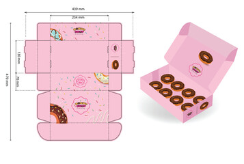Donut Box Packaging Template with Outline Cut