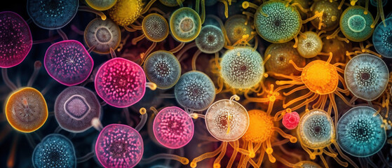 Organic life forms in ultra macro photography with vivid colours, made with Generative AI