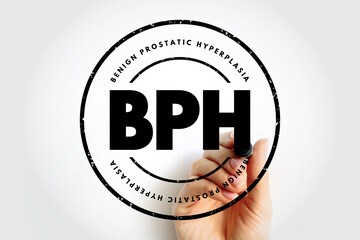 BPH Benign Prostatic Hyperplasia - condition in men in which the prostate gland is enlarged and not cancerous, acronym text concept stamp - obrazy, fototapety, plakaty