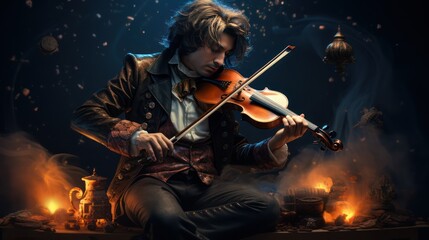 Fototapeta premium An ancient violinist is playing the violin.