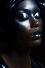 Fashion Portrait closeup of beautiful black woman. Beauty african face.