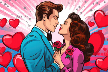 Couple in love in comic book style. Valentine's Day card.