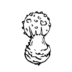 Linear sketch,doodle of forest mushroom fly agaric.Vector decorative element.