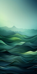Smooth wavy digital landscape in shades of green and blue