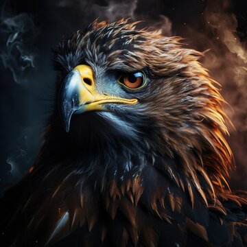 Image of Beautiful image of a bald eagle animal with fire flame ready for hunting Generative AI