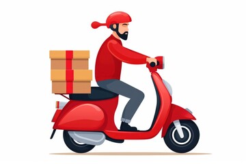 Delivery man riding motorcycle. Motorbike delivering food or parcel express service. Fast transport express home delivery. Online order.