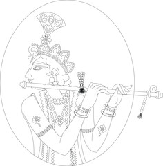 Lord Krishna in Indian mythology. Wall painting in Rajasthan India. Kalamkari. for a coloring book, textile fabric prints, phone case, greeting card. logo, calendar	
 - obrazy, fototapety, plakaty