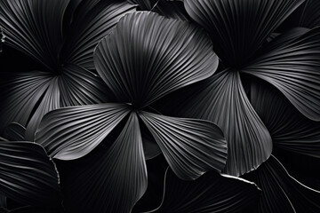 Abstract black tropical leaves background. Nature texture leaf black and white template, Floral fantasy pattern