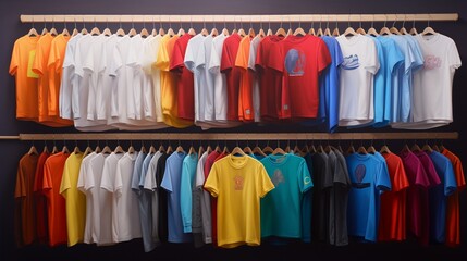 An arresting composition that beautifully showcases the brilliance of colorful t-shirts on a spotless white canvas.