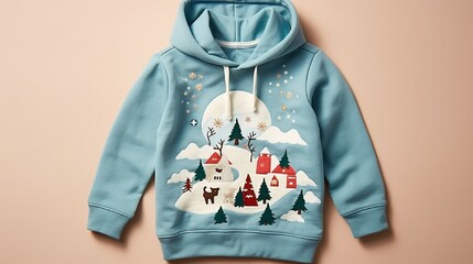 Craft a cozy fleece-lined hoodie with a whimsical winter-themed graphic on the front.