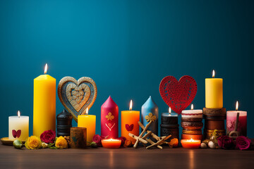 Creative representations of diverse religious or spiritual ceremonies promoting love and harmony, with copy space