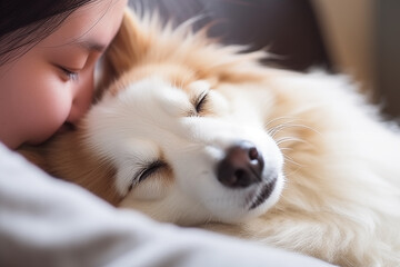 Fototapeta premium Close-ups of supportive pet therapy interactions, showcasing the healing power of animal love, with copy space