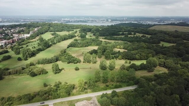Aerial view of Chingford and Epping forest, London, UK,  with woodlands and countryside view. 
