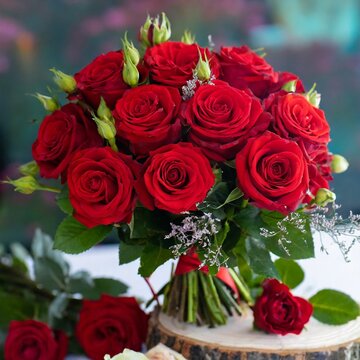A bouquet of red roses collected for a gift.