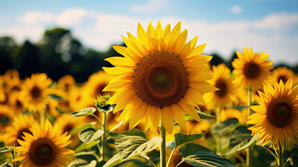 Fototapeta premium Close-up of a sunflower field