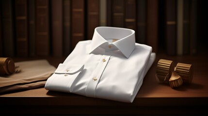 Craft an image showcasing a pristine white dress shirt, capturing every detail and texture flawlessly.
