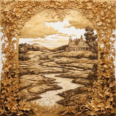 Beautiful landscape made of gold in Baroque style