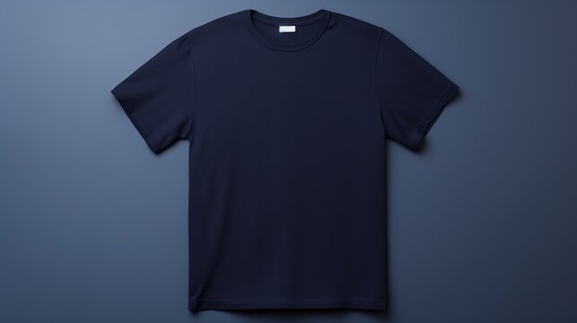 Create an image of a neatly folded navy blue t-shirt, perfectly presented on a solid white surface.