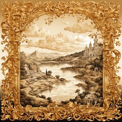 Beautiful landscape made of gold in Baroque style