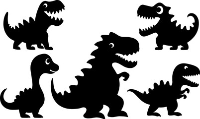 Cute baby Dinosaurs vector illustration, set of funny dinosaur svg black silhouette, baby invitation template design