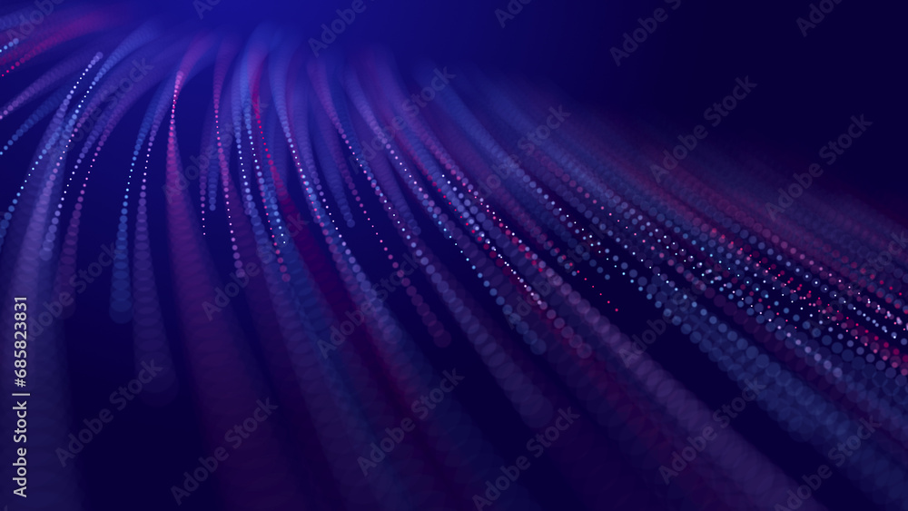 Poster abstract glitter particles in dark space. network data transfer concept. 3d rendering.