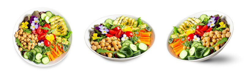 Vegan Buddha Bowl with Chickpeas, Avocado and Fresh Vegetables, Healthy Eating, Vegetarian Meal