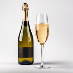 A bottle of Champagne wine side view isolated on white background 