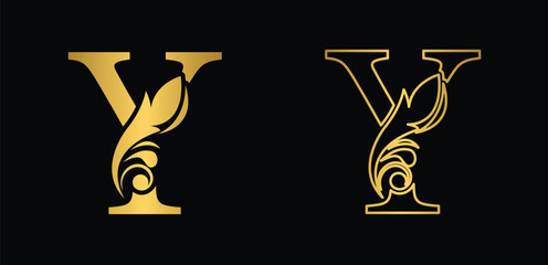 letter Y golden. flower letters. Vintage ornament initial Alphabet. Logo vector	