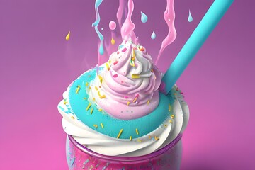 Tasty milkshake with whipped cream and sprinkles on top.