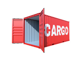Empty ship cargo container, metallic freight box. Png clipart isolated on transparent background