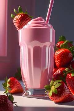 Tasty strawberry milkshake with whipped cream on top.