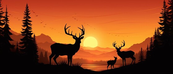 Fototapeta na wymiar silhouette of a deer in sunset