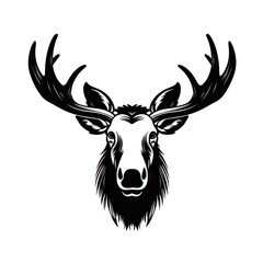 Moose Head Icon, Wild Animal Silhouette, Zoo Logo, Moose Symbol on White Background