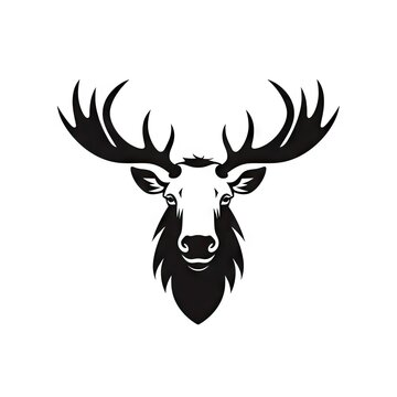 Moose Head Icon, Wild Animal Silhouette, Zoo Logo, Moose Symbol on White Background